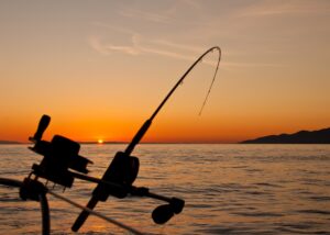 trolling with down riggers at sunset