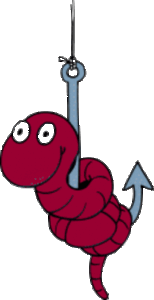 A graphic of a worm on a hook.